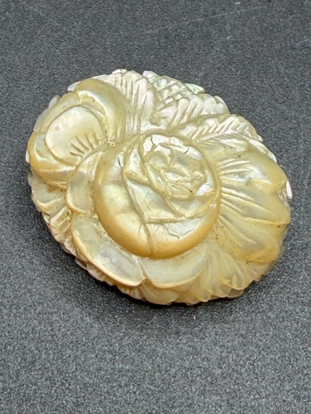Antique Victorian Carved Shell 3D Oval Floral Rose Brooch Pin, Jewelry